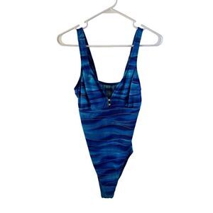 Beach native bathing suit size 12 Mexico Blue Stripes Gold